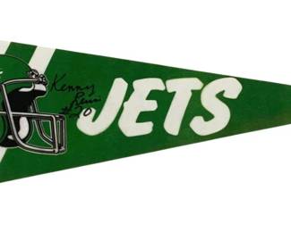 4428 - Vintage New York Jets Pennant - Signed (Description): Kenny Lewis #20 - 29.5 x 12