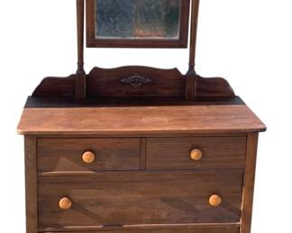 5017 - Antique Victorian Oak Vanity Dresser w/ Wishbone (Description): Mirror - 18 x 36 x 66