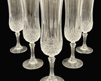 4889 - 6 Crystal D'Arques Crystal Champagne Flutes (Description): 8" Tall