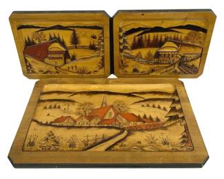 4264 - 3 Carved Wood Wall Art - 11 x 15, 25 x 14
