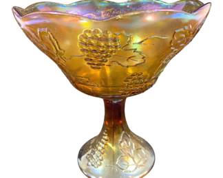 4892 - Indiana Carnival Glass Tall Pedestal Bowl (Description): 9 x 8