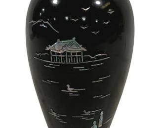 5393 - Brass Oriental Vase w/ Mother of Pearl Inlay (Description): 6.25" Tall