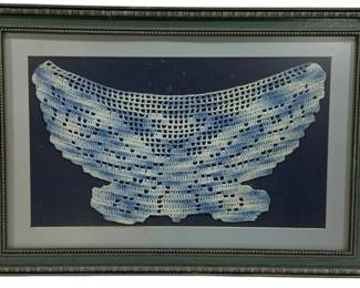 5411 - Blue Crocheted Framed Butterfly - 20.5 x 14
