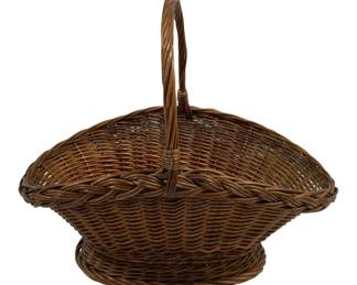 5054 - Vintage Woven Rattan Basket w/ Braided Handle (Description): 22 x 16 x 20