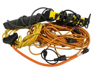 4504 - Lot of Assorted Extension Cords & More (Description): Used as is electric/electronic/mechanical item. No guarantee all components, untested.