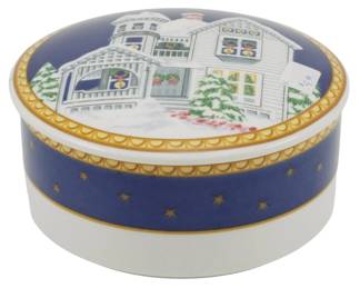 583 - Mikasa Victorian Holiday Porcelain Box 2.5x5"