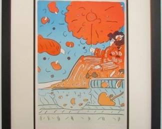 9040 - Umbrella Lady Giclee by Peter Max (Description): 18 X 22.5