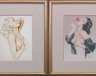 9100 - Blonde/ Brunette Deco Girls by Vargas (Description): 15.5 X 18.5
