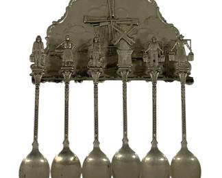 4351 - Vintage Holland Dutch Windmill Souvenir Spoon Set (Description): 6 spoons - 5" long w/ holder