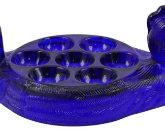 575 - Cobalt Blue Glass Hen Egg Holder 4x9x6
