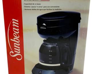 6523 - Sunbeam 12-cup Coffee Maker in box (Description): Used as is electric/electronic/mechanical item. No guarantee all components, untested.