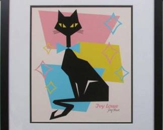 9009 - Prissy Cat Pink Signed Giclee by Ivy Lowe (Description): 19.5 X 22