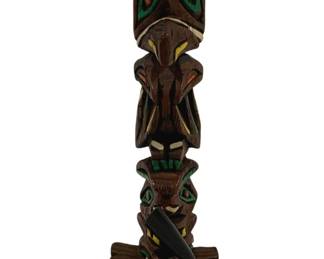 4378 - Carved Wood Totem Pole Pen Holder - 9" Tall