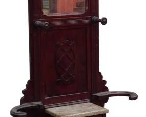 618 - Victorian Hall Tree w/ Marble Shelf & drip pans (Description): 81 x 33 x 10