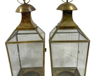 4273 - 2 Brass Candle Lanterns - 18 x 7 x 7