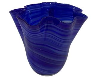 5492 - Blue Swirl Art Glass Vase 7"