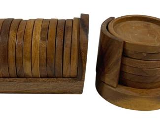 4142 - 2 Wood Coaster Sets w/ Matching Holder