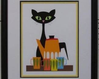 9018 - Atomic Cat with Pitcher and Glasses (Description): 17.5 X 20