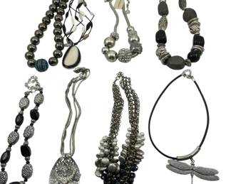 8082 - 8 Assorted Black & Silver Tone Necklaces