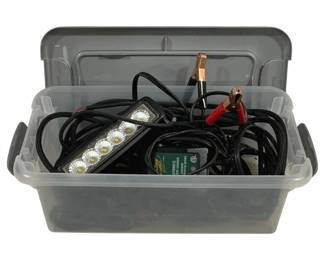 4476 - Plastic Tote w/ Electrical Items (Description): Used as is electric/electronic/mechanical item. No guarantee all components, untested.