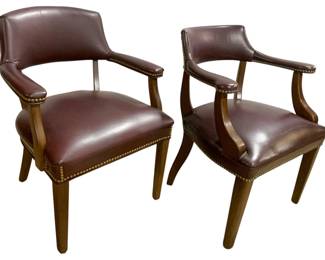 8204 - 2 Leather Chairs w/ Nailed Design - 32 x 23 x 22