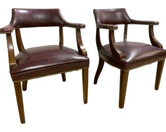 8201 - 2 Leather Chairs w/ Nailed Design - 31 x 25 x 23