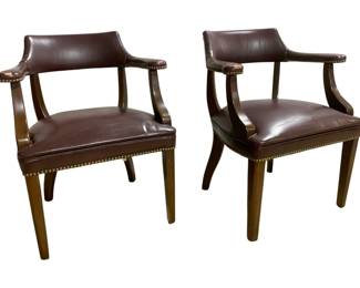 8200 - 2 Leather Chairs w/ Nailed Design - 31 x 25 x 23