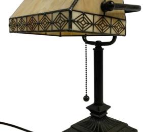 4857 - Stained Glass Desk Lamp - 16" Tall (Description): Used as is electric/electronic/mechanical item. No guarantee all components, untested.