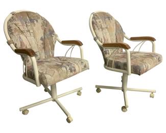 3025 - 2 Vintage Upholstered Rolling Chairs (Description): 36 x 22 x 24