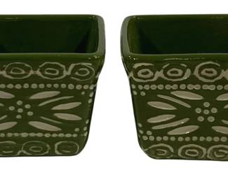 5036 - 2 Temptations Green Square Ramekins w/ Handle (Description): 3 x 4 x 5