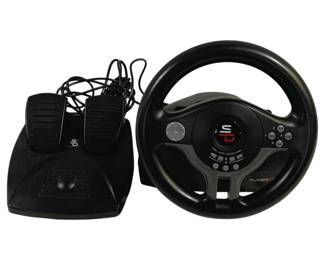 4673 - Superdrive Computer Steering Wheel Video Game (Description): & Pedals Used as is electric/electronic/mechanical item. No guarantee all components, untested.