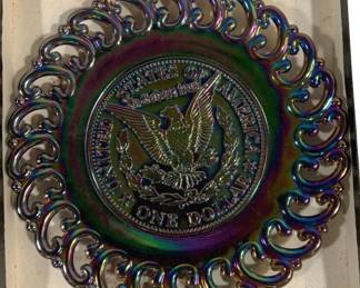 4930 - LE Smith Carnival Morgan Dollar Carnival Plate (Description): 8" Round