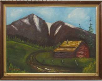 9082 - Landscape Painting Oil on Board (Description): 21 X 27