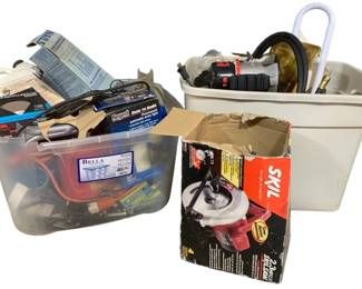 7027 - 2 Totes of Tools, Skilsaw & More (Description): Used as is electric/electronic/mechanical item. No guarantee all components, untested.