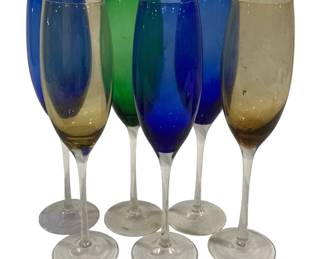 4868 - 6 Multi Color Champagne Glasses - 10" Tall