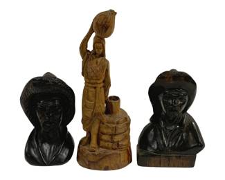 4029 - 3 Carved Wood Statues - 7", 10.5" Tall