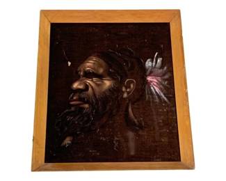 5377 - Vintage Framed Cloth Portrait 19 x 16 (Description): scratched on front