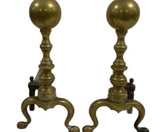 5667 - 2 Brass Andirons - 15 x 16 x 7.5