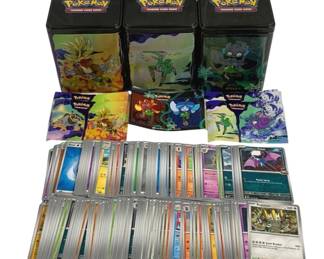 4090 - Pokemon Lot - 3 Metal Tins, 5 Sticker Sheets (Description): & 197 Cards