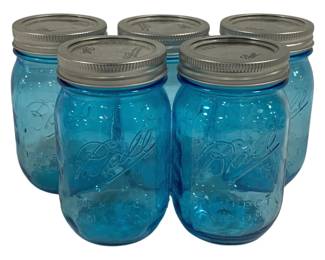 6315 - 5 Blue Ball Mason Jars w/ Lids - 5" Tall