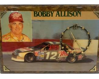 5990 - Vintage #12 Miller Bobby Allison Clock - 17 x 11.5 (Description): Used as is electric/electronic/mechanical item. No guarantee all components, untested.