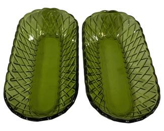 5114 - Indiana Glass Green Basket Weave Dishes (Description): 7.25 x 7.25