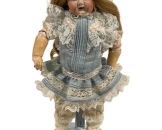 5654 - Antique Doll w/ Stand - 13" Tall (Description): No Damage on Porcelain Head