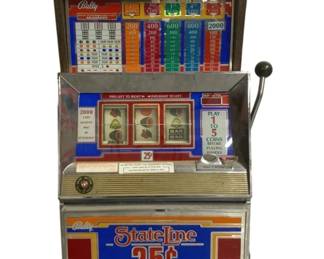 3023 - Vintage Bally State Line .25 Slot Machine (Description): 42 x 23 x 19 Used as is electric/electronic/mechanical item. No guarantee all components, untested.