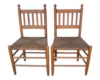 5329 - 2 Vintage Wooden Chairs w/ Rustic Rush Seat (Description): 20 x 18 x 41