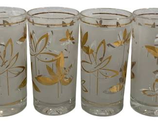 5118 - 4 Vintage Libby Frosted Gold Leaf Drinking Glasses (Description): 5.5" Tall