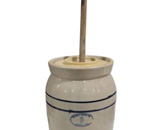 9857 - Marshall Pottery 3-Gallon Butter Churn - repaired (Description): The rim was repaired - 14 x 10 (doesn't include churn)