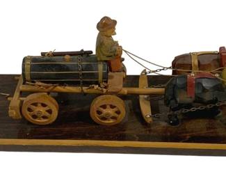 4257 - German Wood Carved Wagon Figure - 15.5 x 5 x 6.5