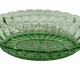 4576 - Green Uranium Windsor Diamond Oval Bowl (Description): 9.5 x 7