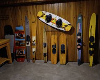 Water skis, snow boarding equipment